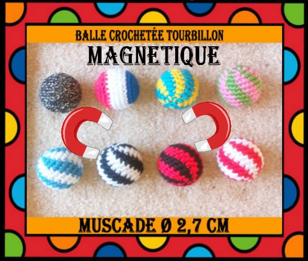 Balle crochetée tourbillon muscade magnétique, Ø 2,7 cm